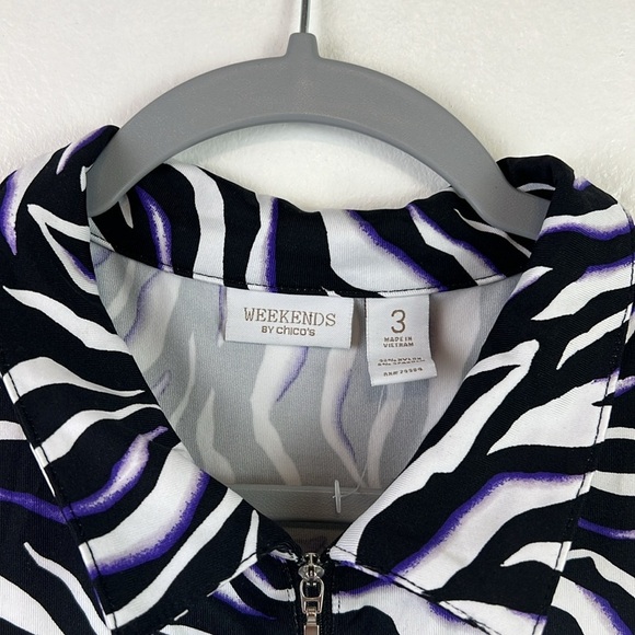 Chico’s Women US 16/18 XL Stretchy Half Zip Collar Short Sleeve Zebra Print Top - Picture 3 of 8